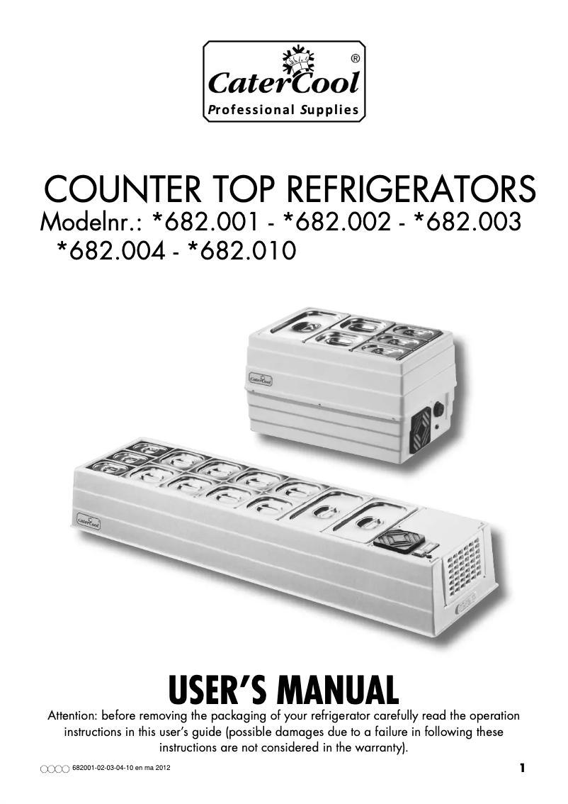 Page 1 of the manual User Manual CaterCool 682001