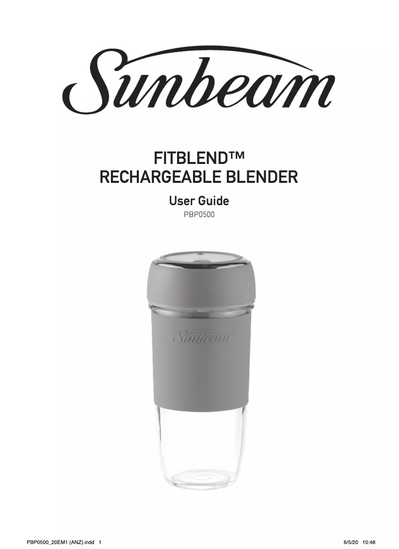 Page 1 of the manual User Manual Sunbeam FitBlend Rechargeable PBP0500