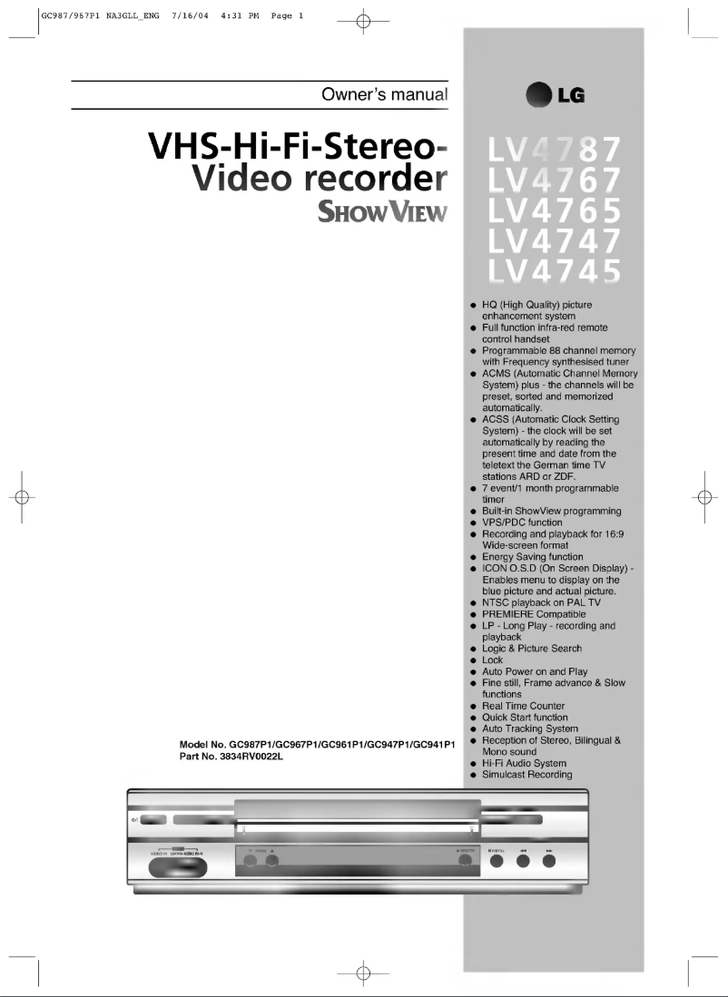 First page image of the manual for GC987P1