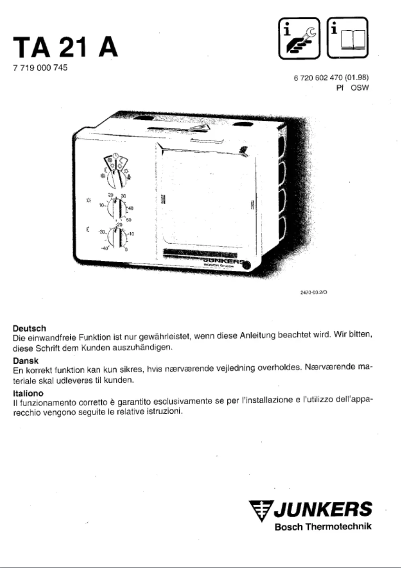 Page 1 of the manual User Manual Junkers TA 21 A