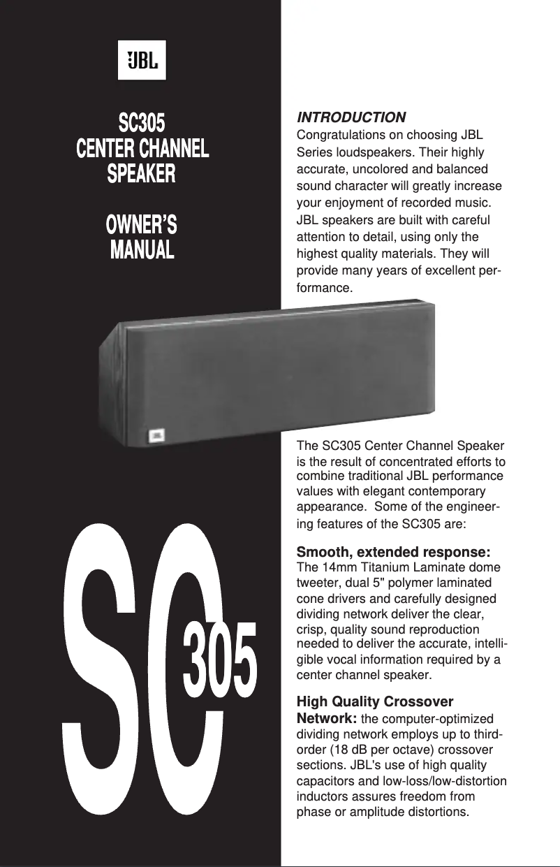 Page 1 of the manual User Manual JBL SC305