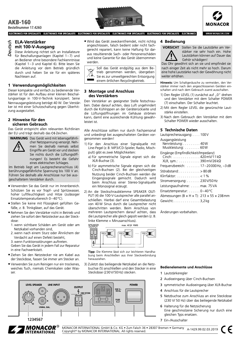 Page 1 of the manual User Manual Monacor AKB-160