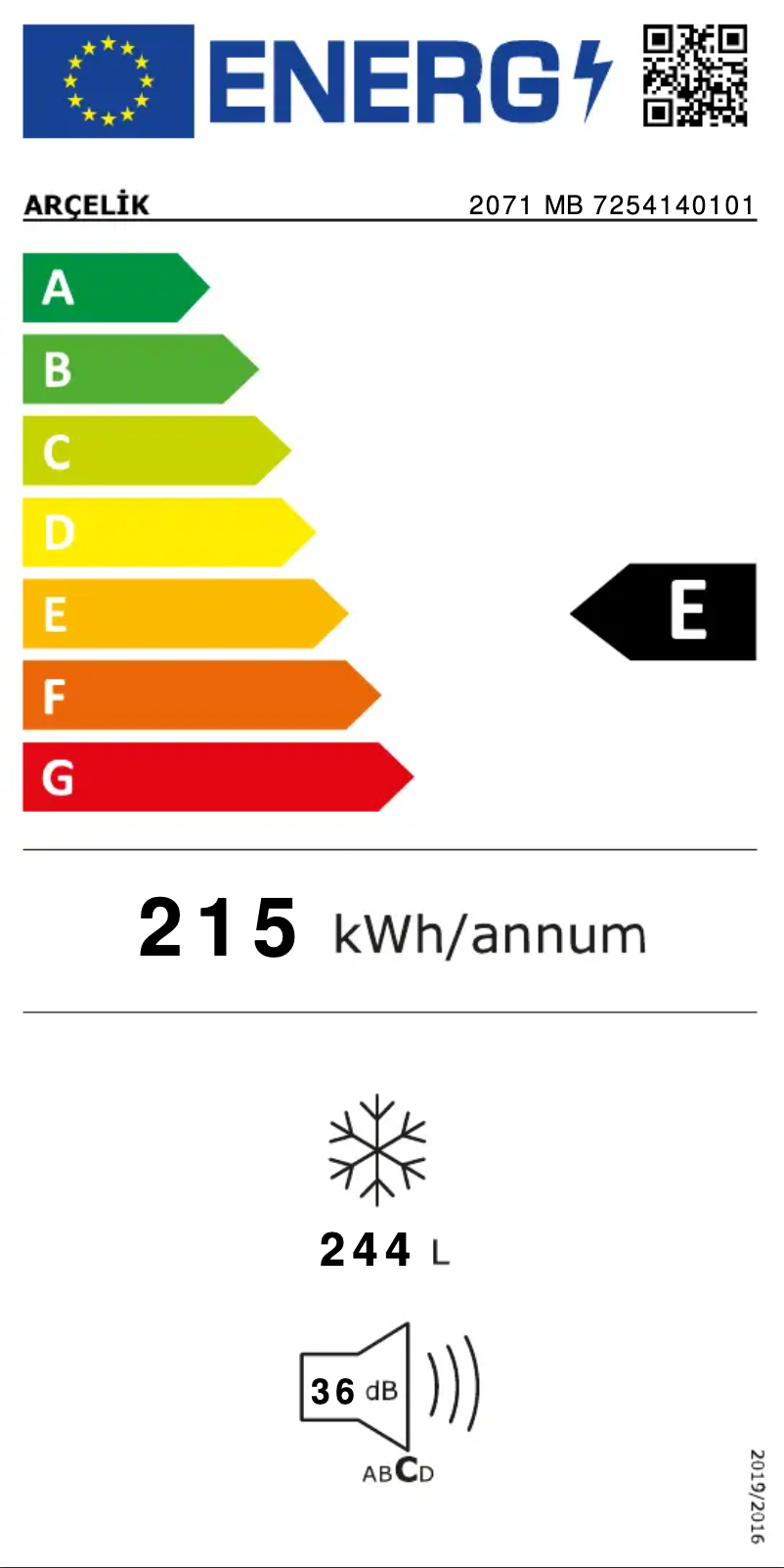 Page 1 of the manual Energy Label Arçelik 2071 MB