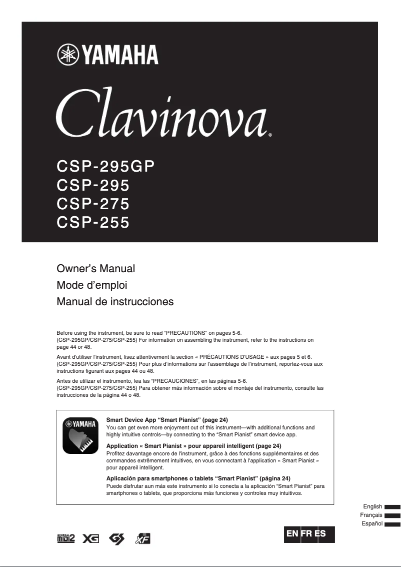 Page 1 of the manual User Manual Yamaha Clavinova CSP-295GP