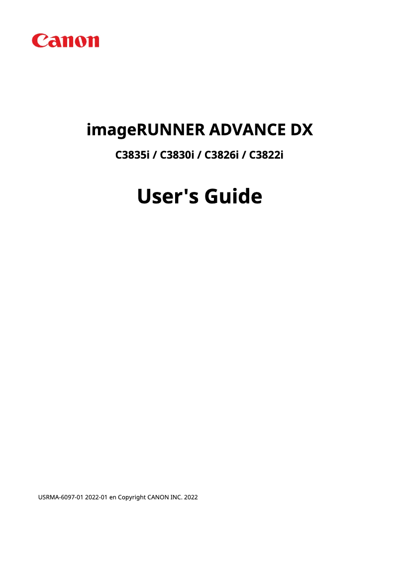 Page 1 of the manual User Manual Canon imageRUNNER ADVANCE DX  C3826i