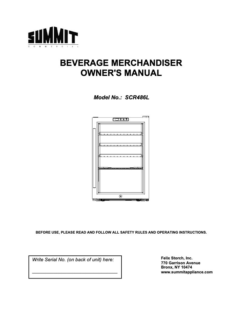 First page image of the manual for Commercial SCR486L