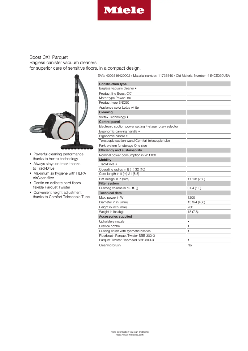 First page image of the manual for Boost CX1 Parquet