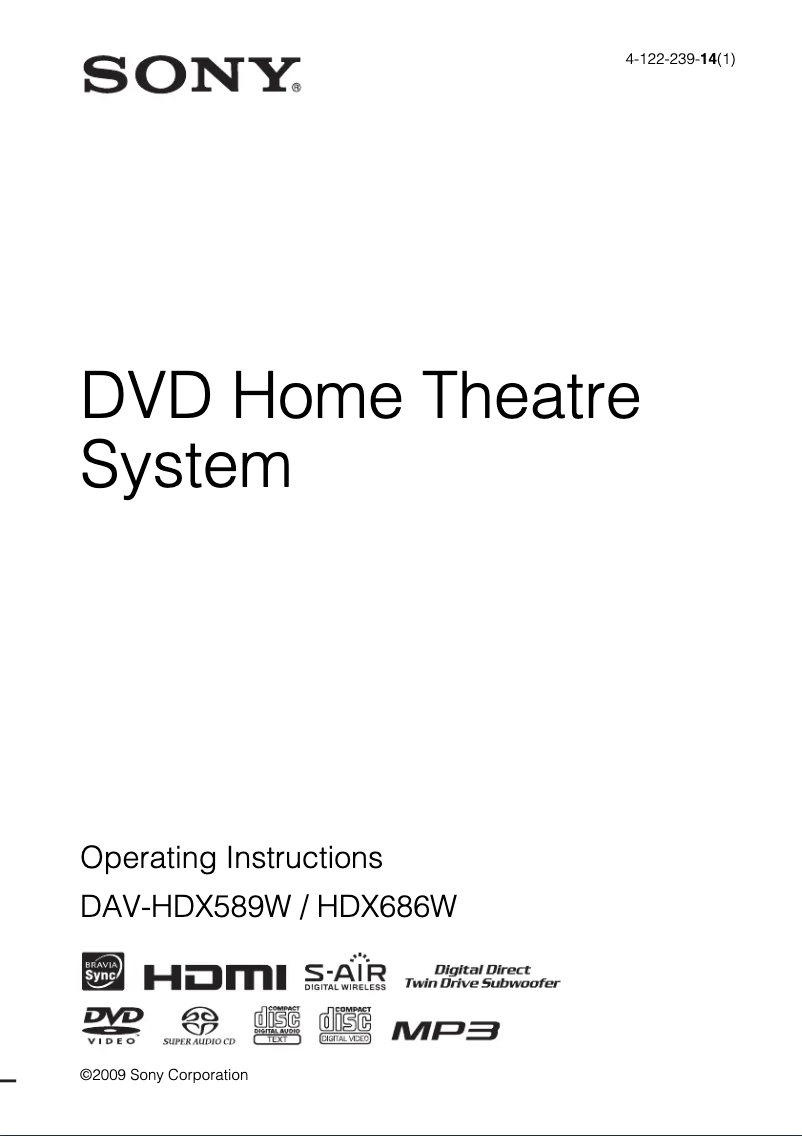 First page image of the manual for DAV-HDX589W