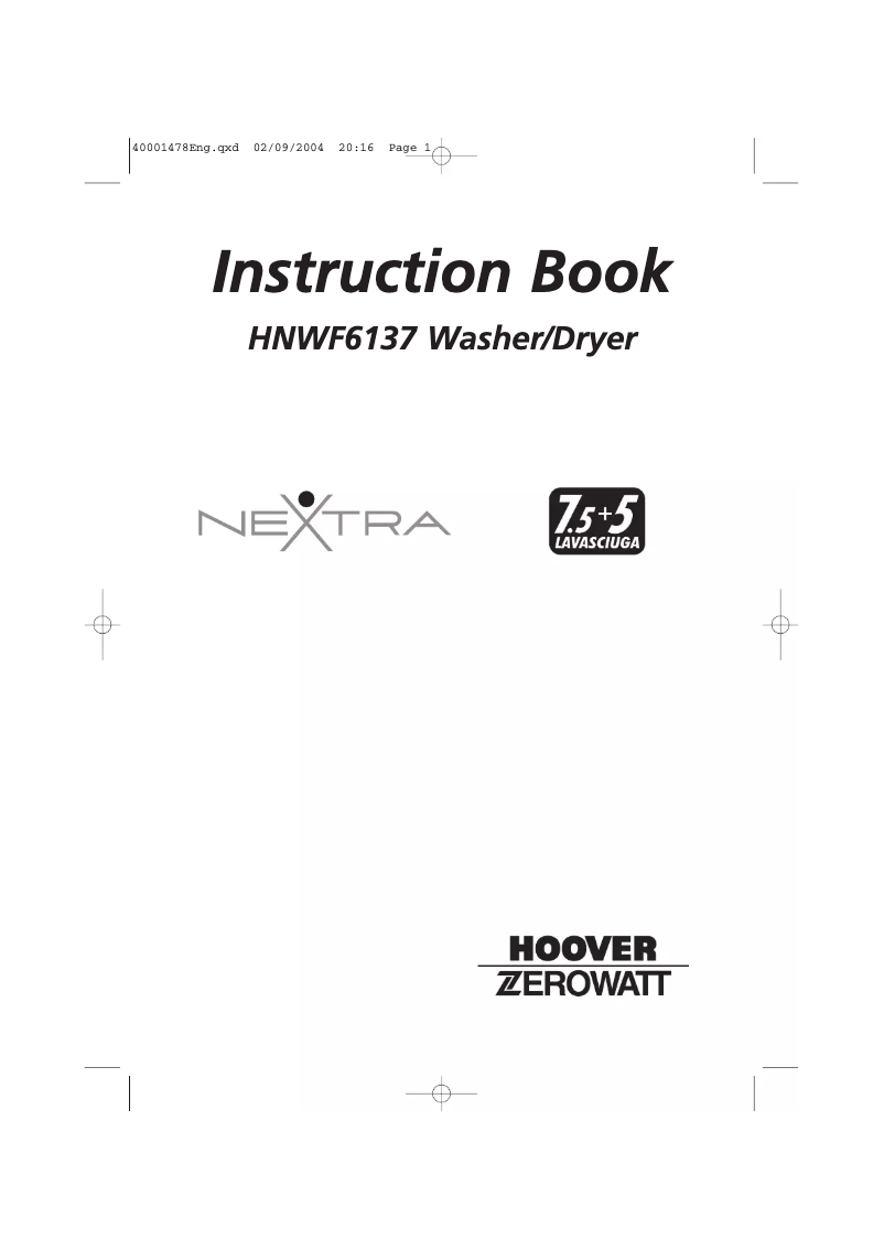 Page 1 of the manual User Manual Zerowatt-Hoover HNWF6137