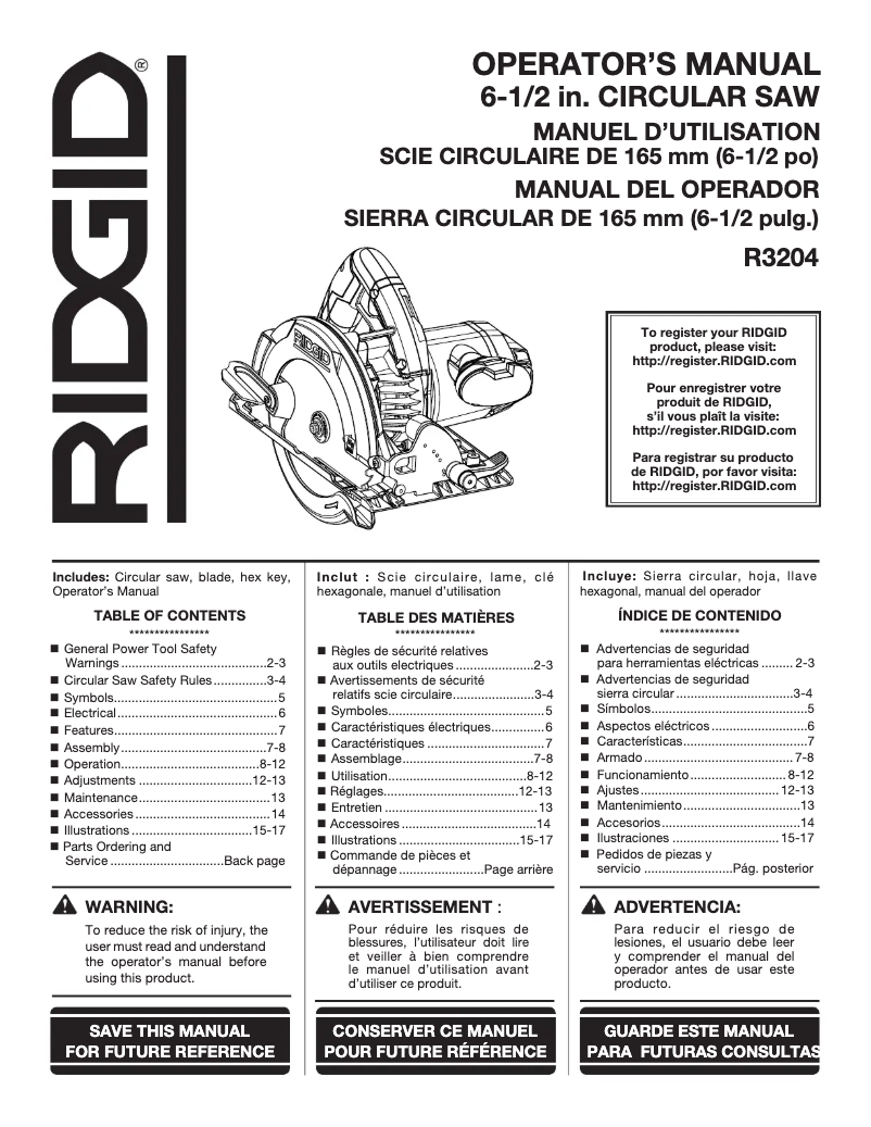 Page 1 of the manual User Manual Ridgid R3204
