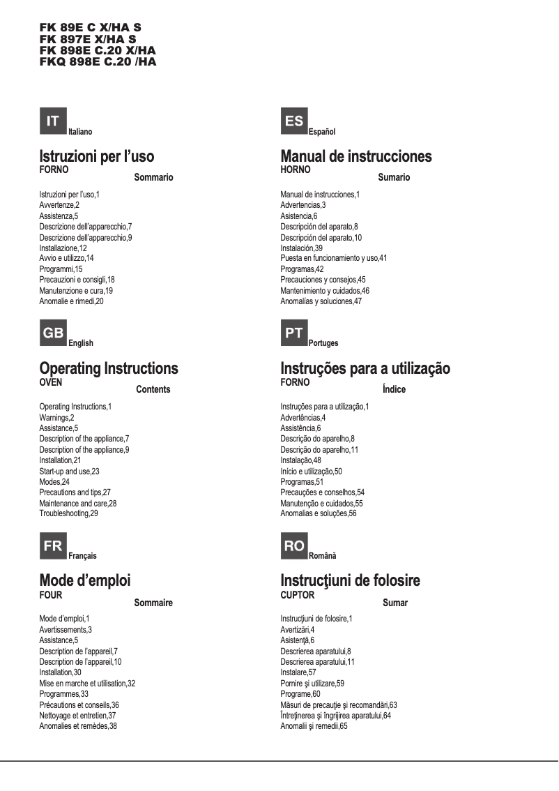 First page image of the manual for FK 89E C X/HA S