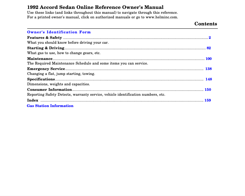 Page 1 of the manual User Manual Honda Accord Wagon (1992)