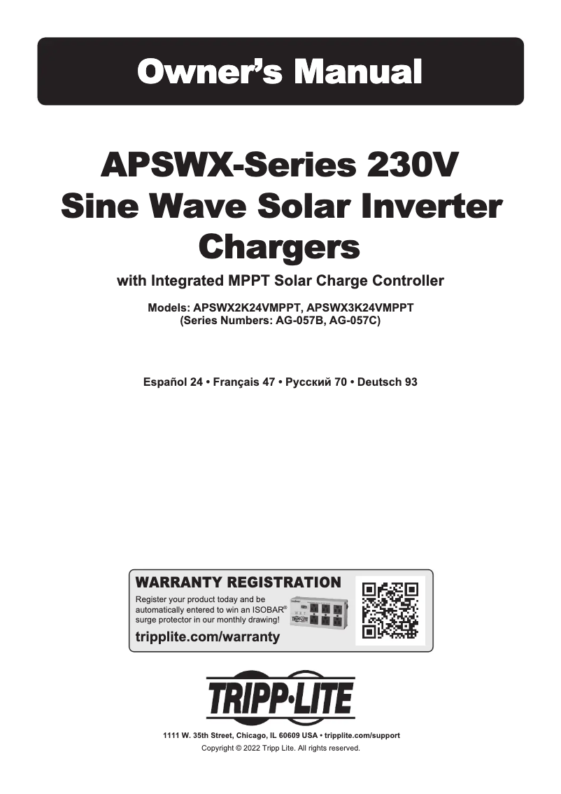 First page image of the manual for APSWX3K24VMPPT