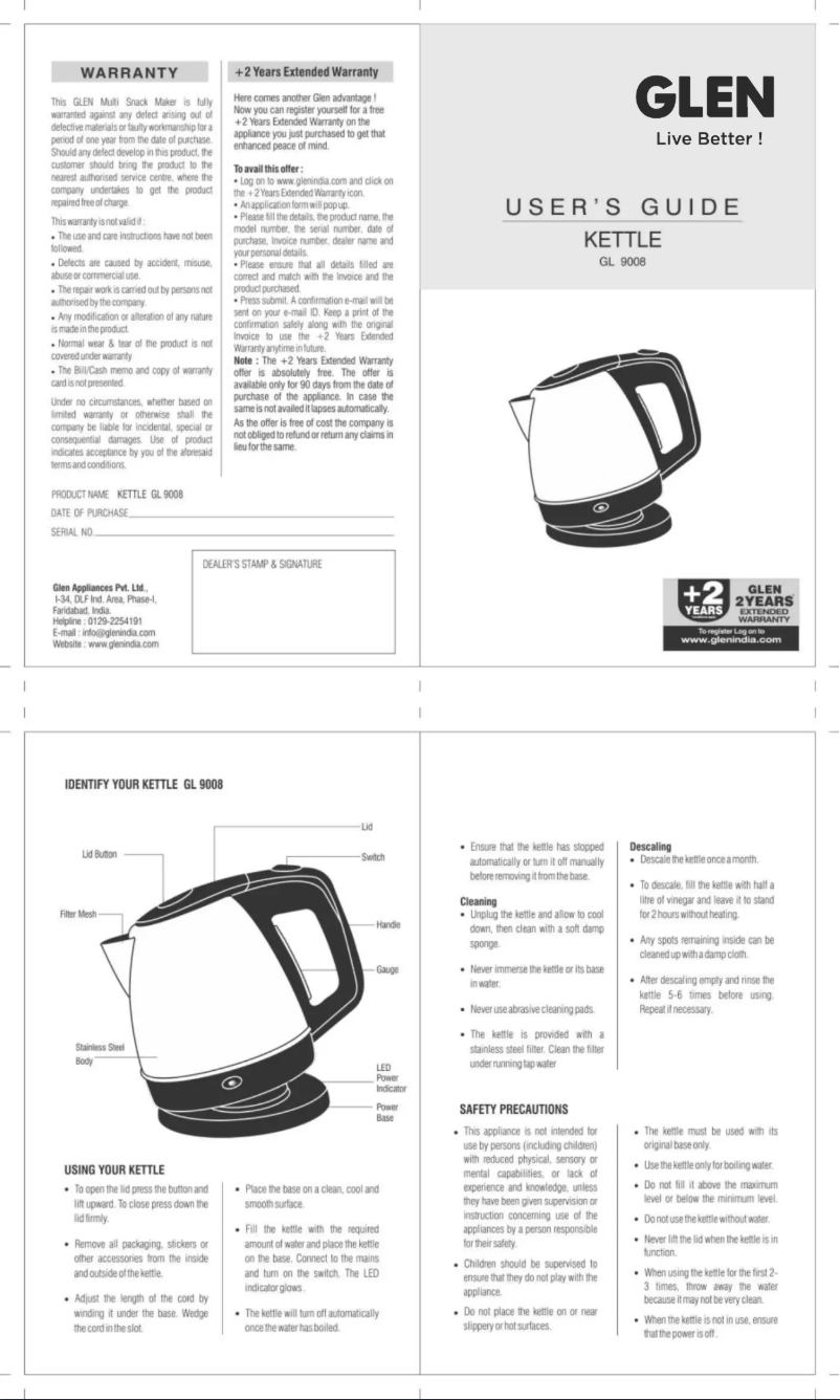 First page image of the manual for GL 9008
