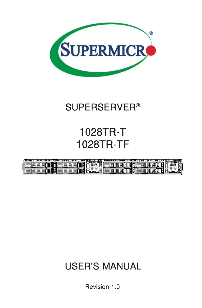 First page image of the manual for SuperServer 1028TR-T