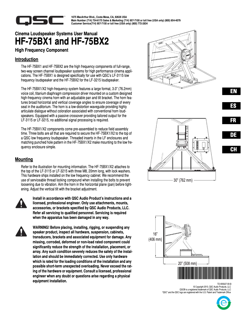 First page image of the manual for HF-75BX2