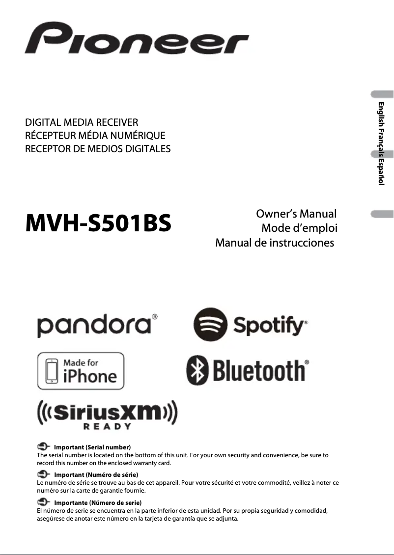 Page 1 of the manual User Manual Pioneer MVH-S501BS