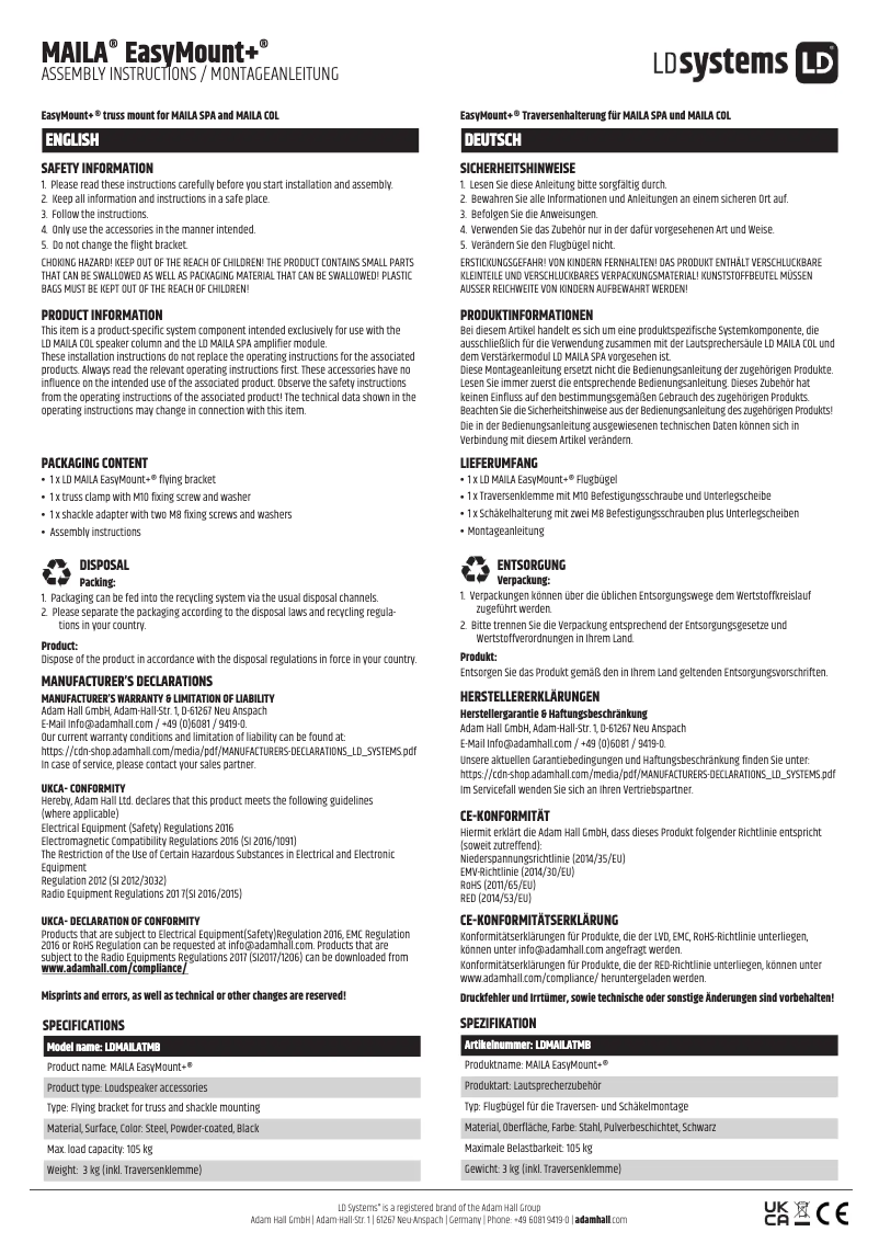 Page 1 of the manual User Manual LD Systems MAILA EasyMount+