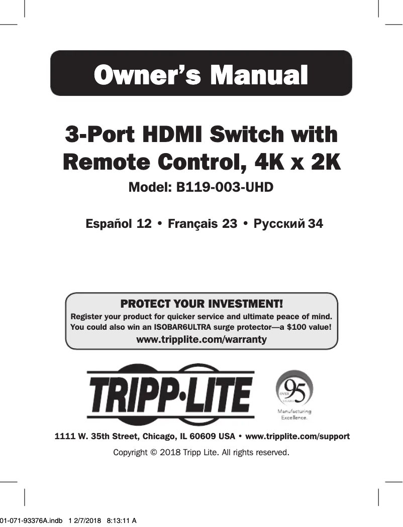 First page image of the manual for B119-003-UHD