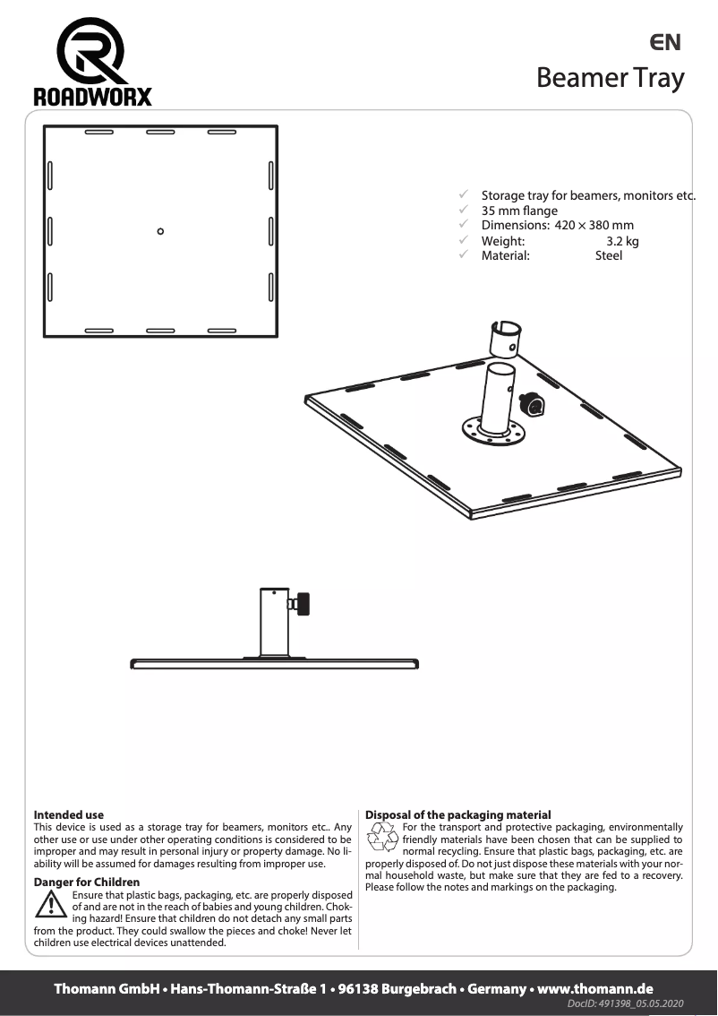 First page image of the manual for Beamer Tray