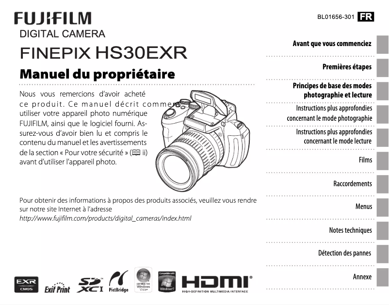 Page 1 de la notice Manuel utilisateur Fujifilm Finepix HS30EXR