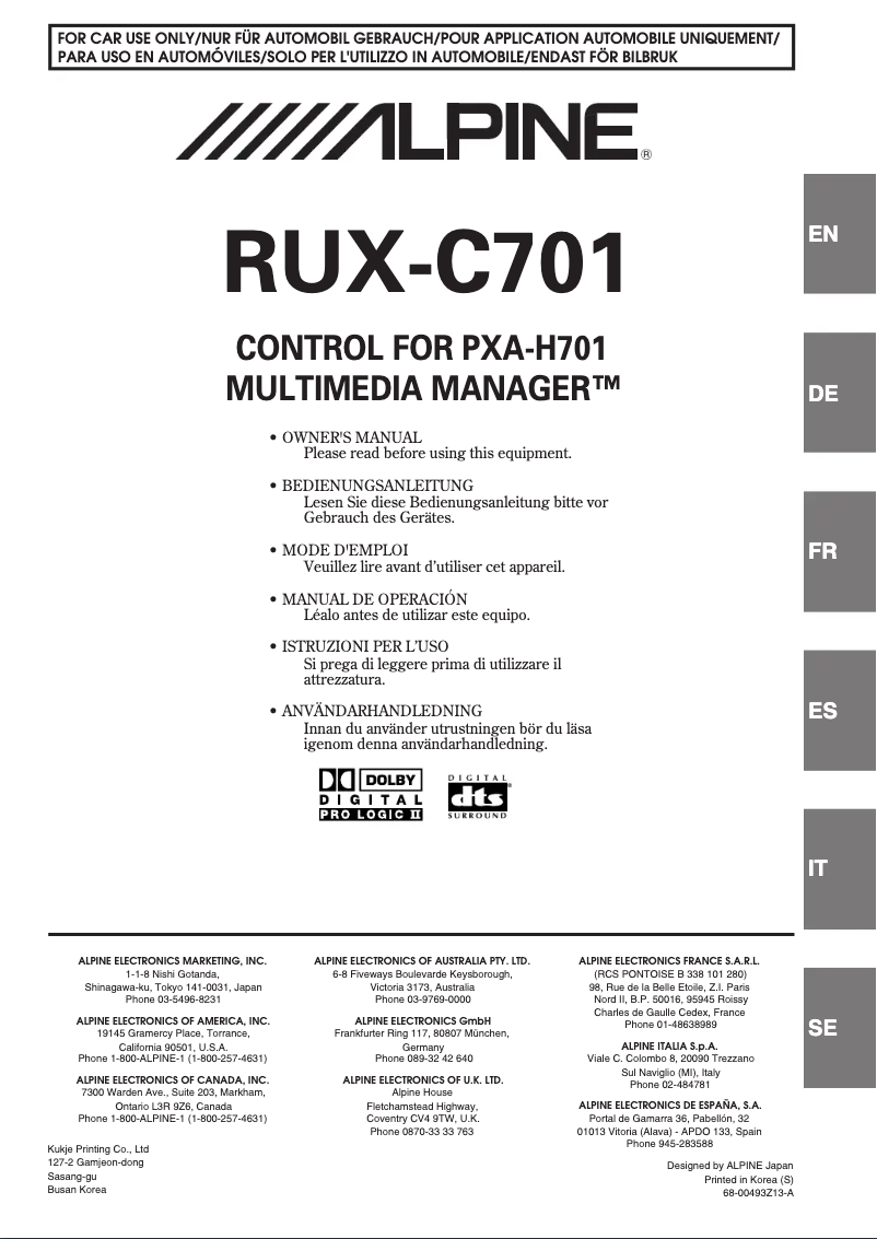 First page image of the manual for RUX-C701