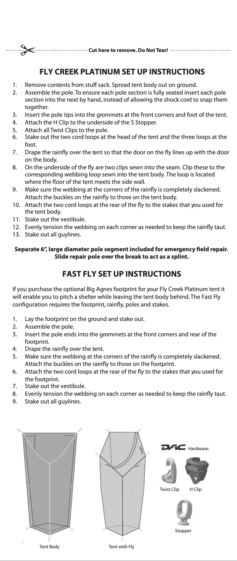 Page 1 of the manual User Manual Big Agnes Fly Creek 2 Platinum
