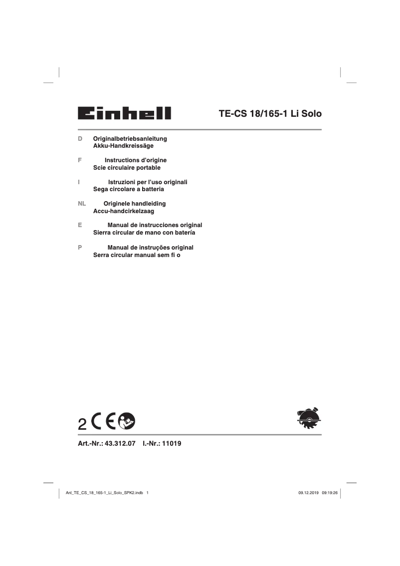 First page image of the manual for TE-CS 18/165-1 Li