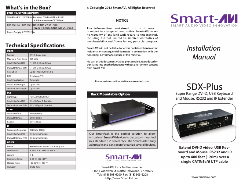 First page image of the manual for SDX-Plus-S
