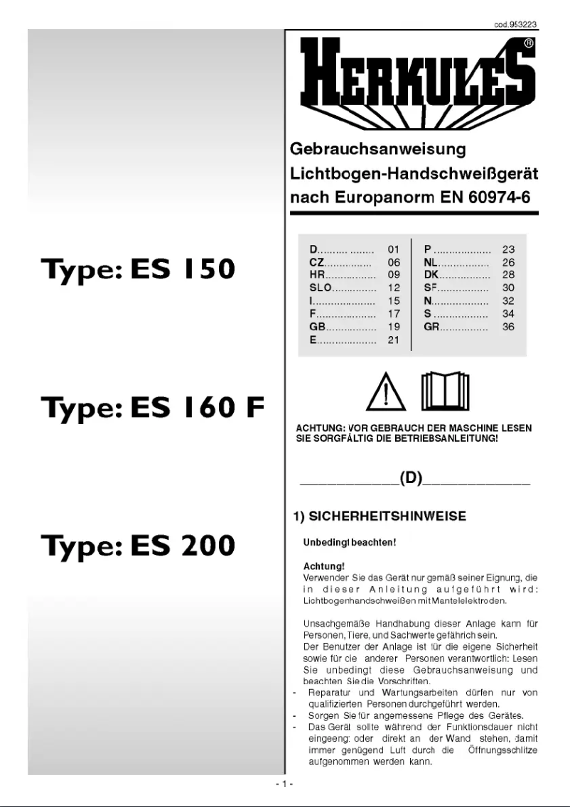 Page 1 of the manual User Manual Herkules ES 150