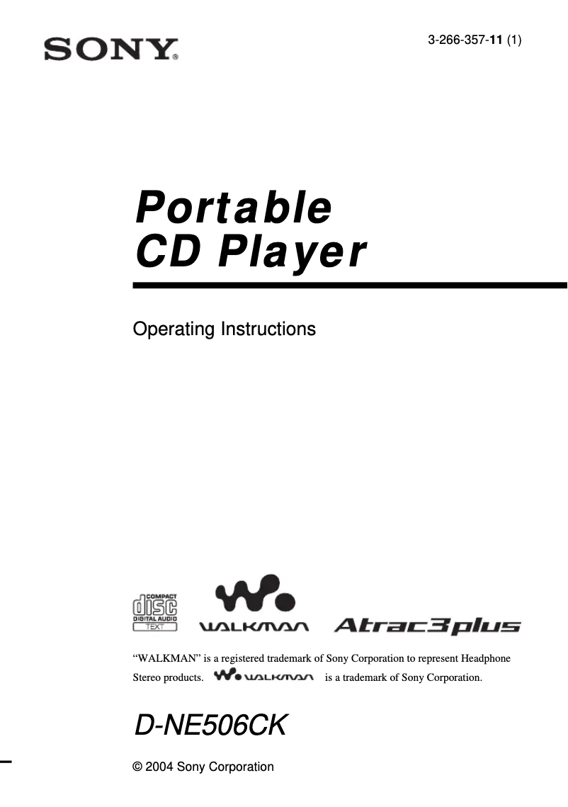 First page image of the manual for Discman D-NE506CK