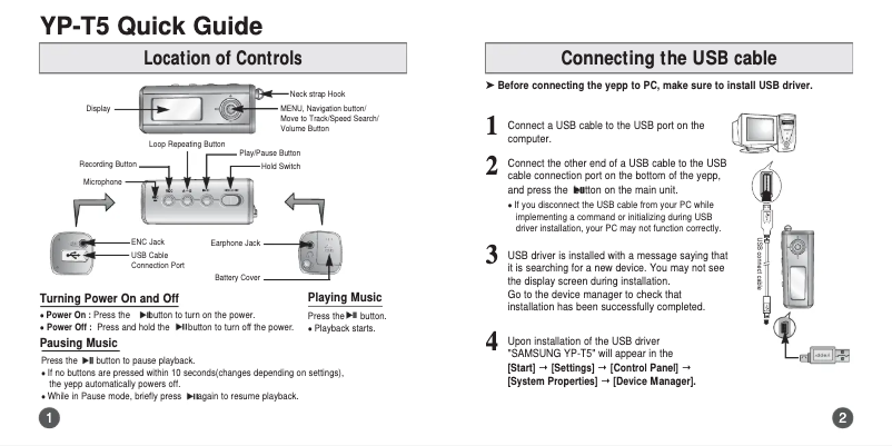 First page image of the manual for YP-T5X