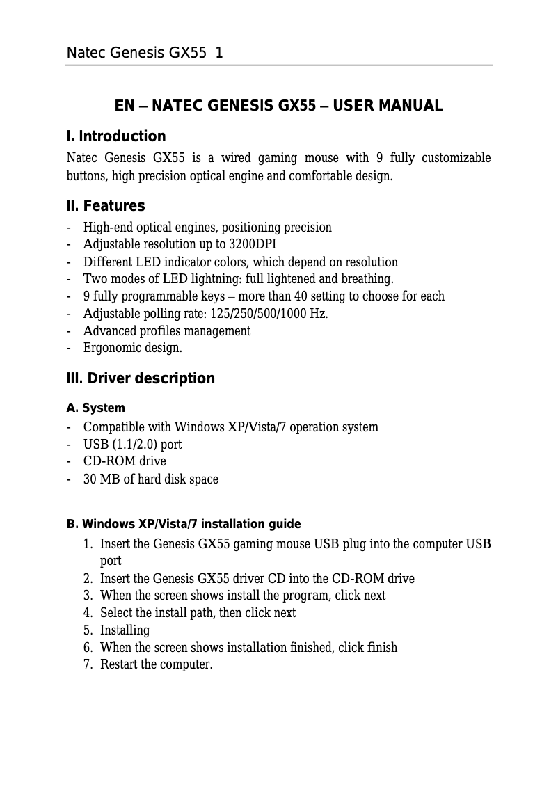 First page image of the manual for GX55