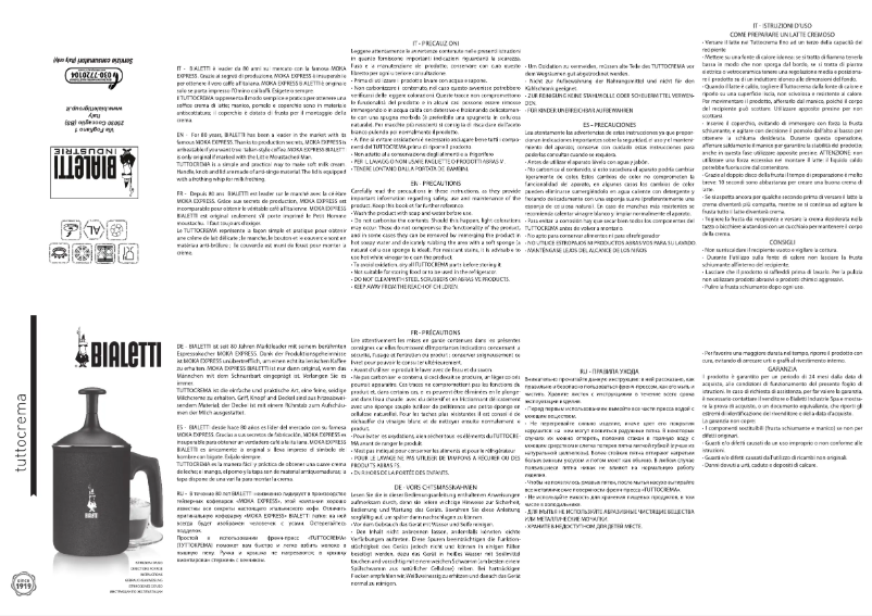 Page 1 of the manual User Manual Bialetti Tuttocrema