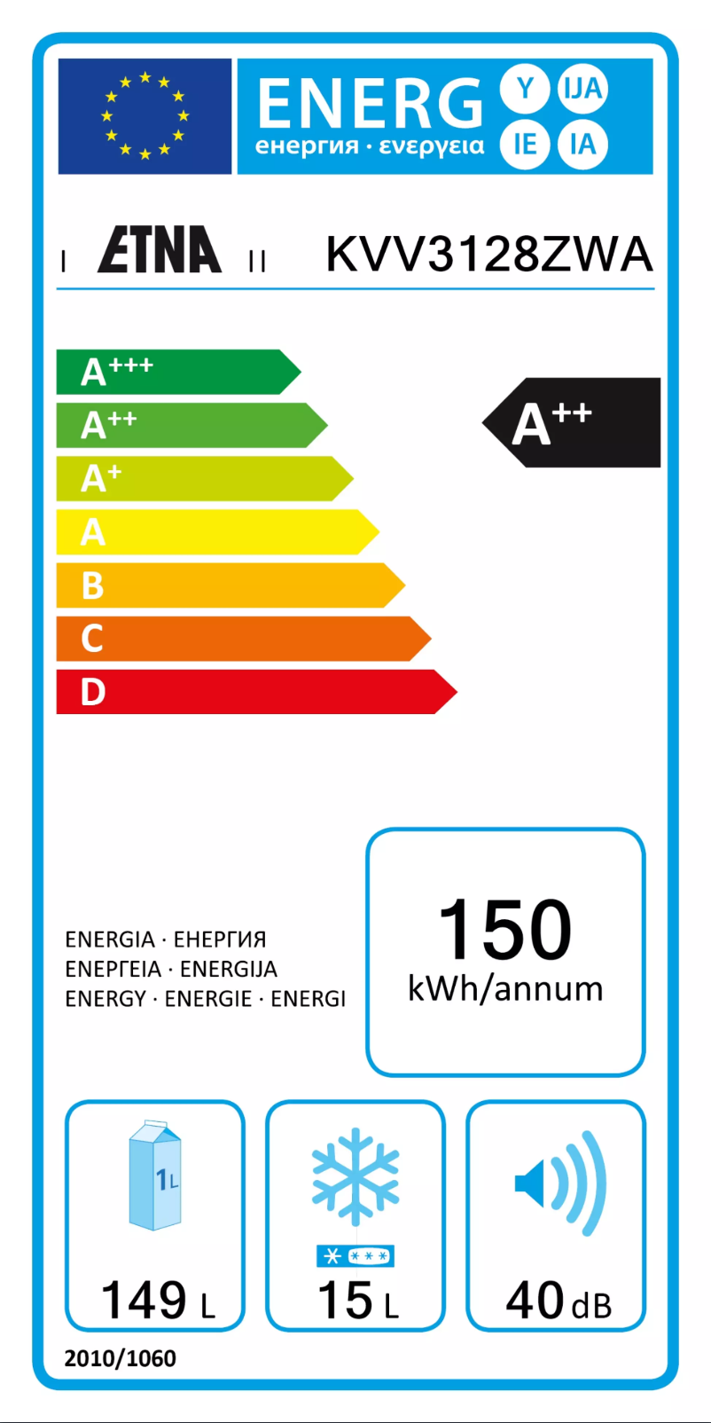 Page 1 of the manual Energy Label Etna KVV3128ZWA