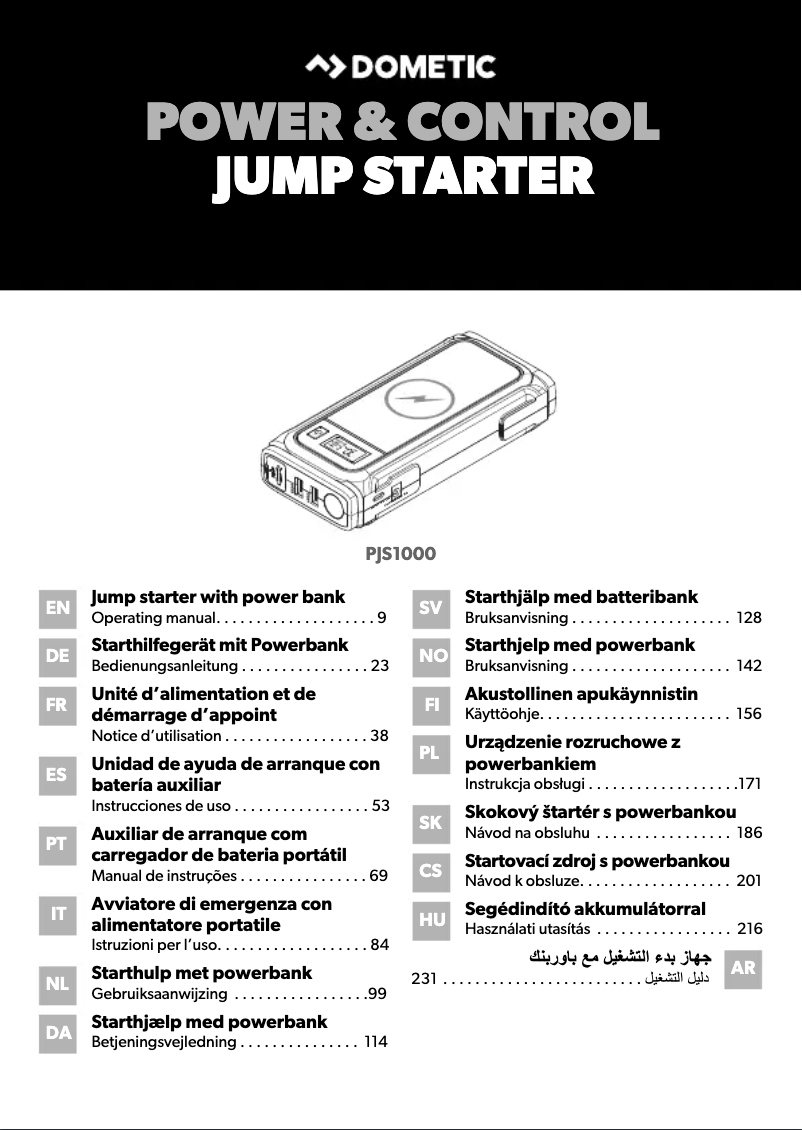 Page 1 de la notice Manuel utilisateur Dometic PJS1000