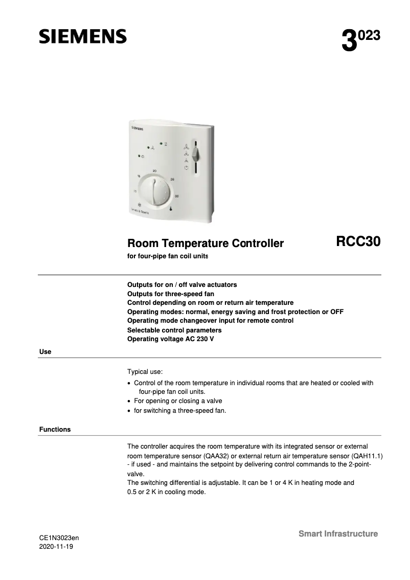 Page 1 of the manual User Manual Siemens RCC30