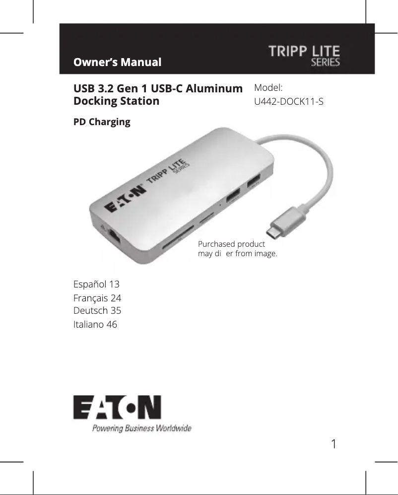 Page 1 of the manual User Manual Tripp Lite U442-DOCK11-S