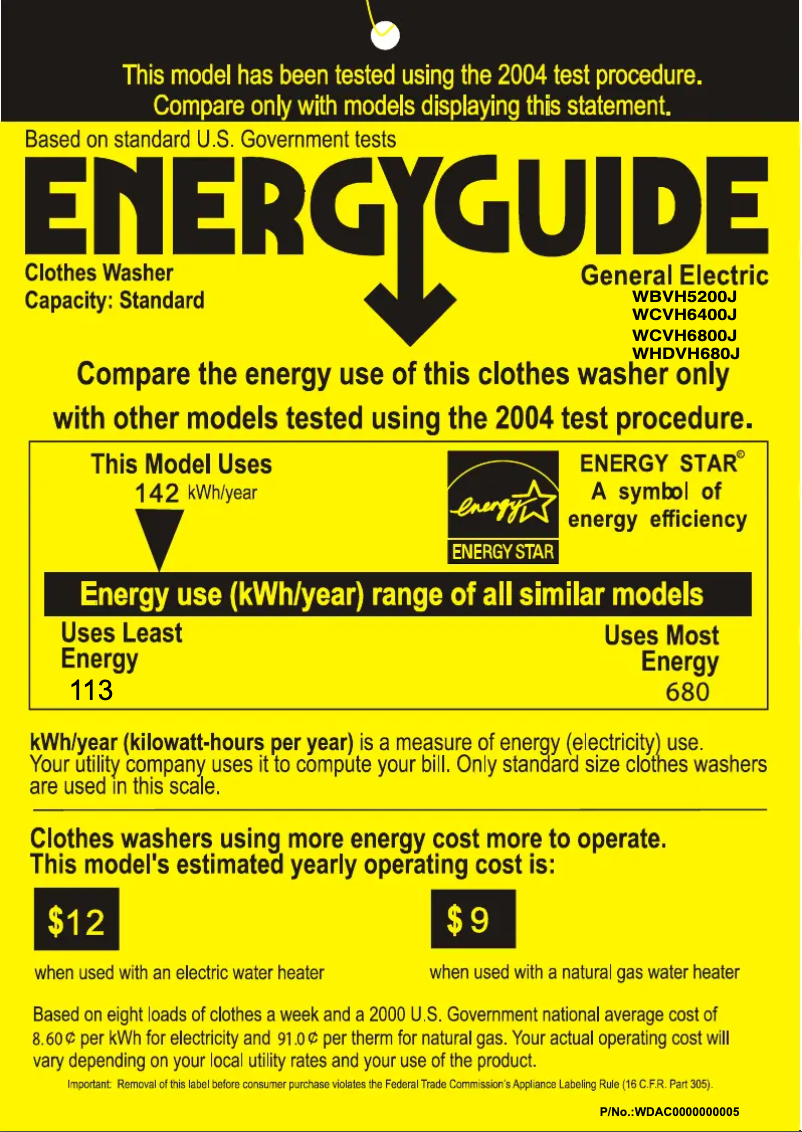 Page 1 of the manual Energy Label GE Adora WHDVH680JMS