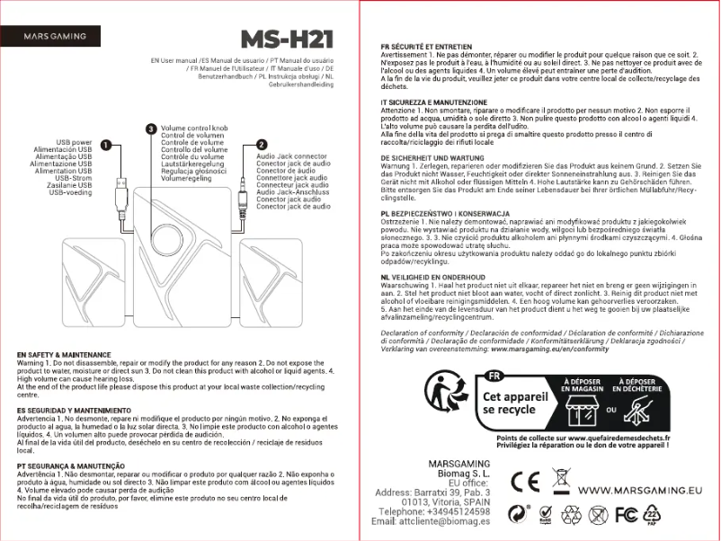 First page image of the manual for MS-H21