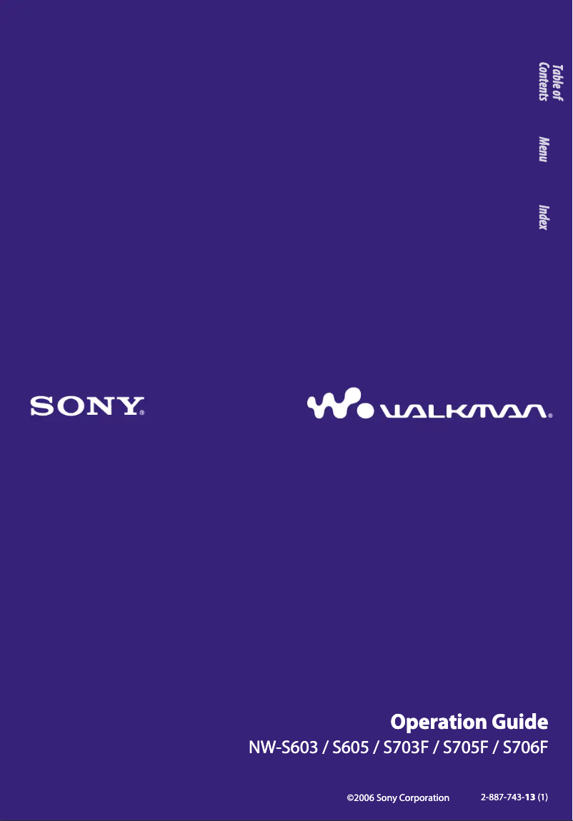 First page image of the manual for Walkman NW-S705F
