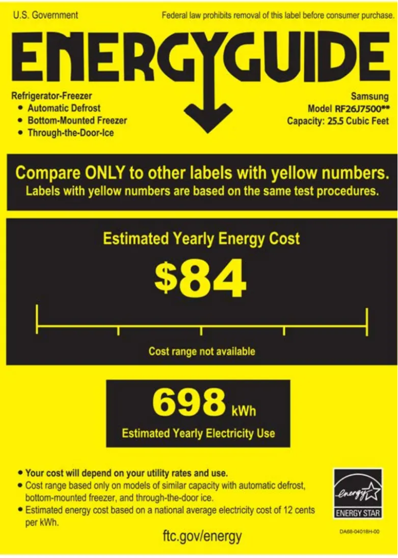 Page 1 of the manual Energy Label Samsung RF23J9011SR