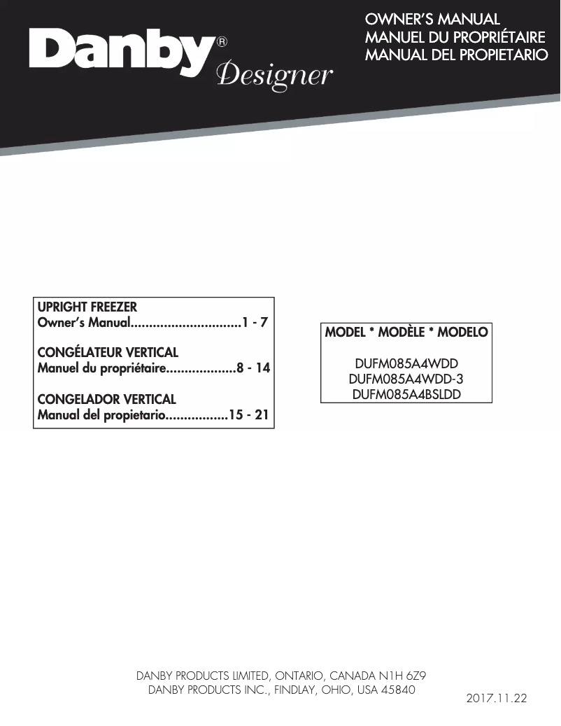 First page image of the manual for DUFM085A4WDD