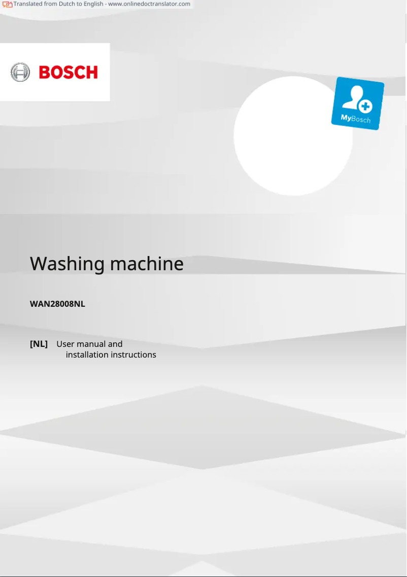 Page 1 of the manual User Manual Bosch WAN28008NL