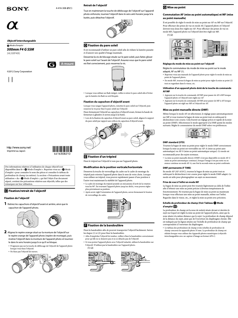 Page 1 of the manual User Manual Sony SAL500F40G