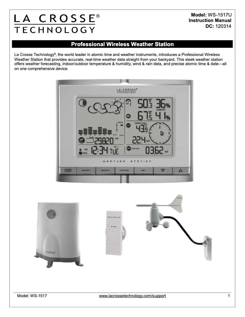 Page 1 of the manual User Manual La Crosse Technology WS-1517U