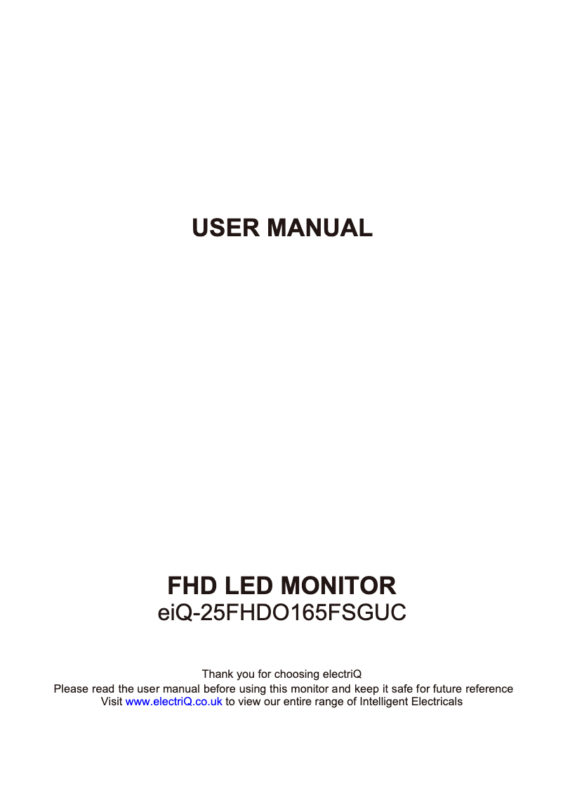 Page 1 of the manual User Manual ElectriQ eiQ-25FHDO165FSGUC