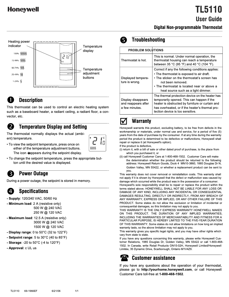 First page image of the manual for THl5110