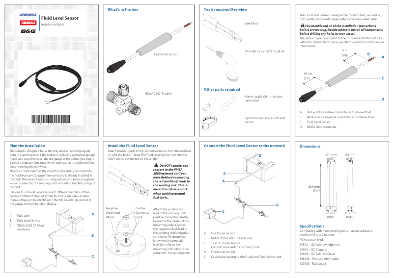First page image of the manual for Fluid Level Sensor