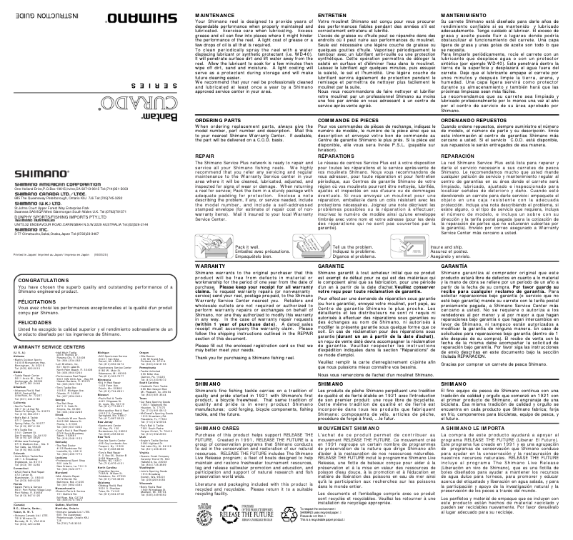 Page 1 of the manual User Manual Shimano Curado 201B